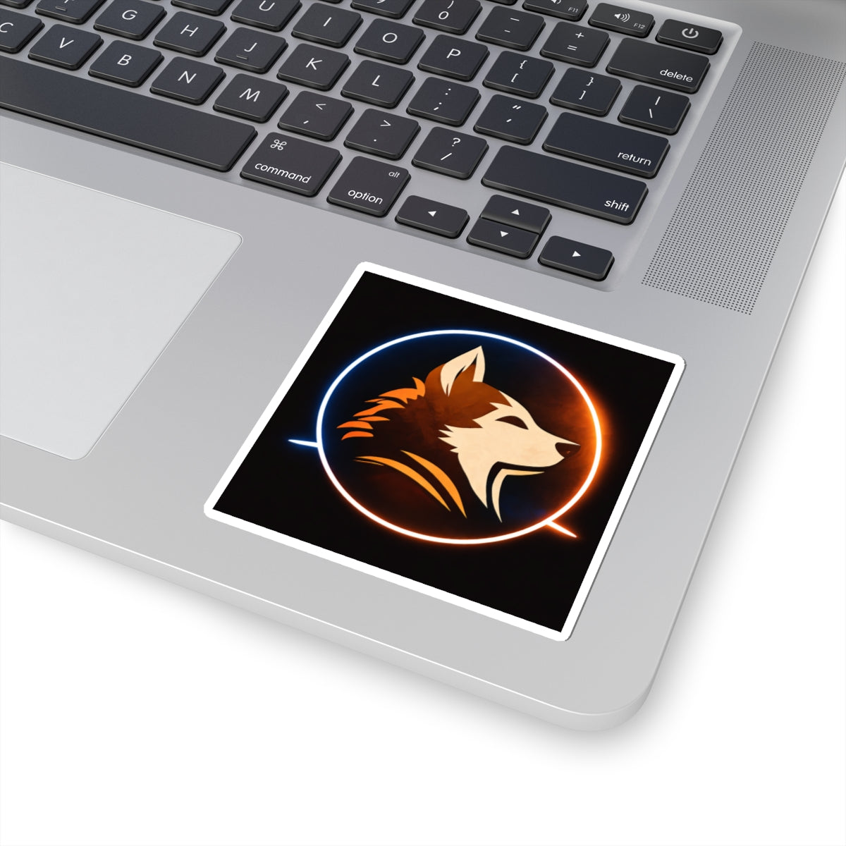 Wolf Logo Sticker — Neon Circle Husky Kiss-Cut Sticker for Laptops & Gear