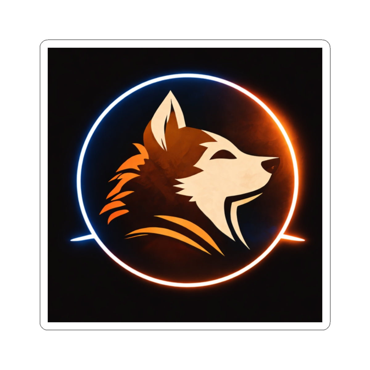 Wolf Logo Sticker — Neon Circle Husky Kiss-Cut Sticker for Laptops & Gear