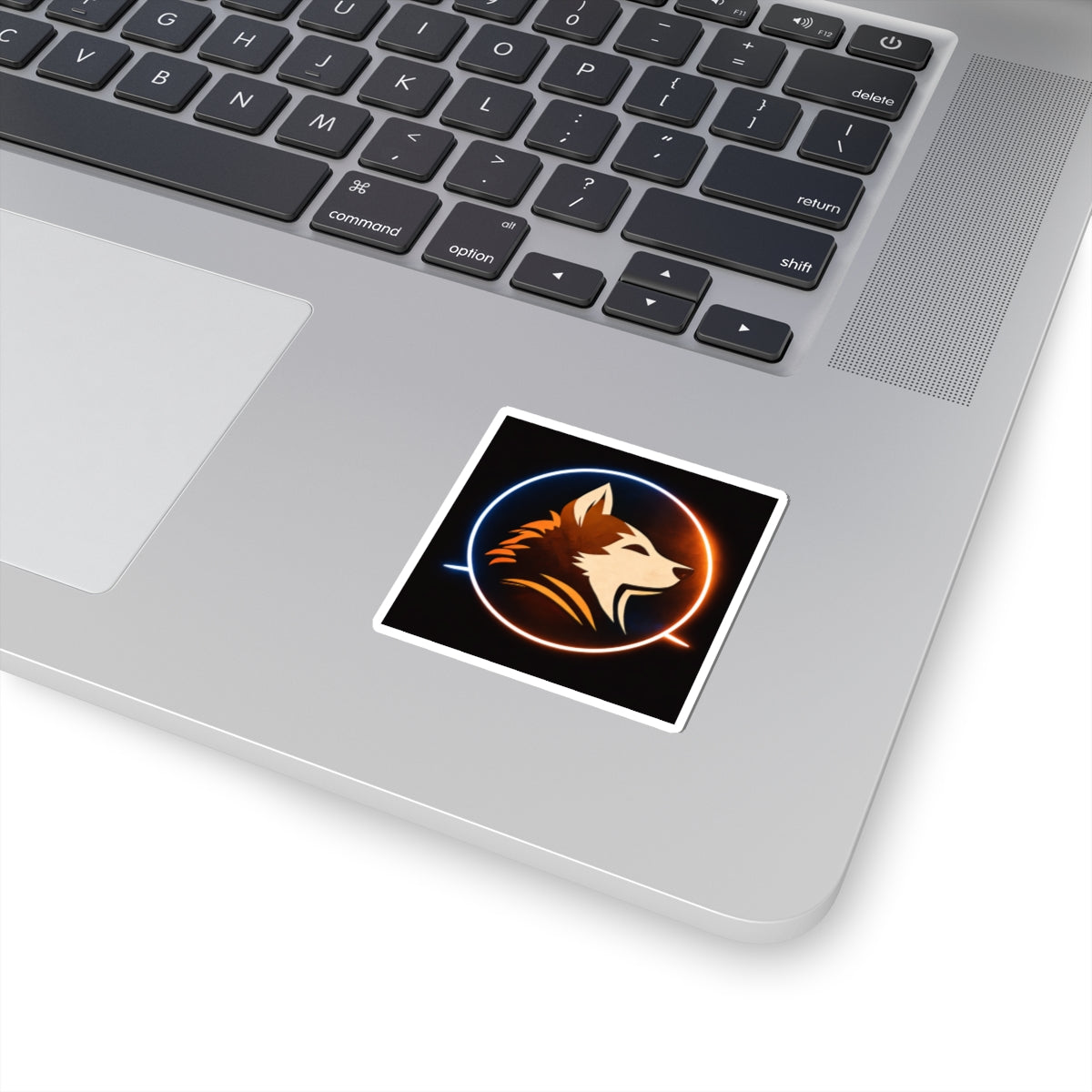 Wolf Logo Sticker — Neon Circle Husky Kiss-Cut Sticker for Laptops & Gear