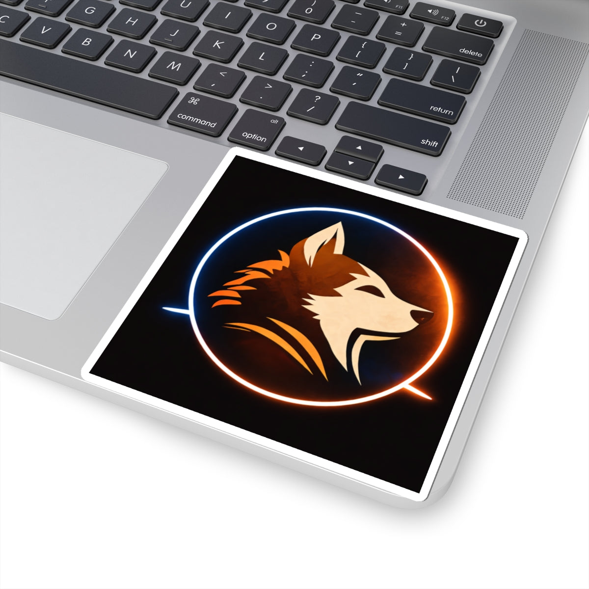 Wolf Logo Sticker — Neon Circle Husky Kiss-Cut Sticker for Laptops & Gear